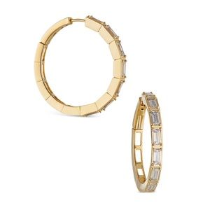 NADRI Entwine Cubic Zirconia Baguette Hoop Earrings Yellow Gold NWOT